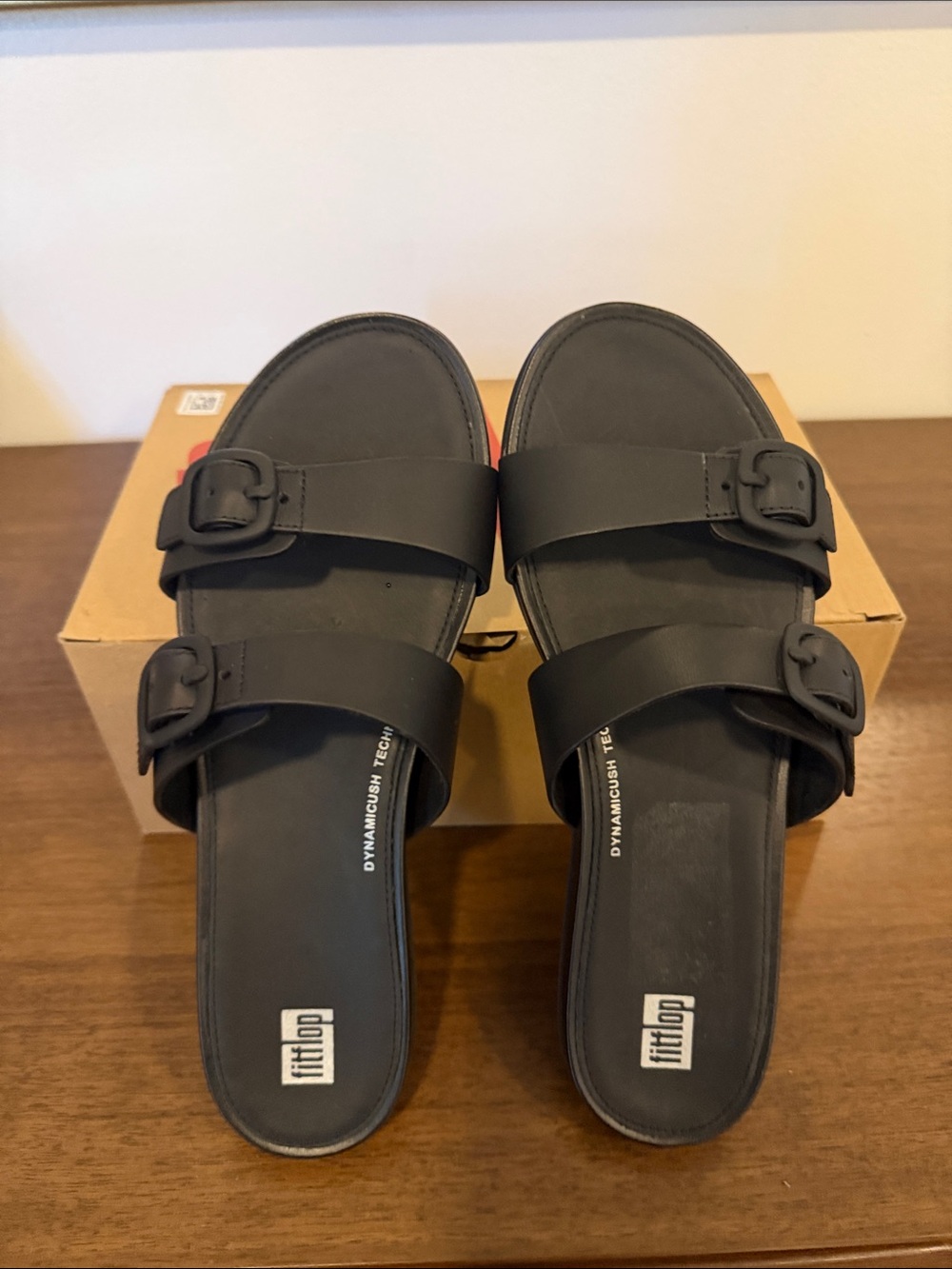 FitFlop Black Double-Buckle Slide Sandals with Adjustable Straps